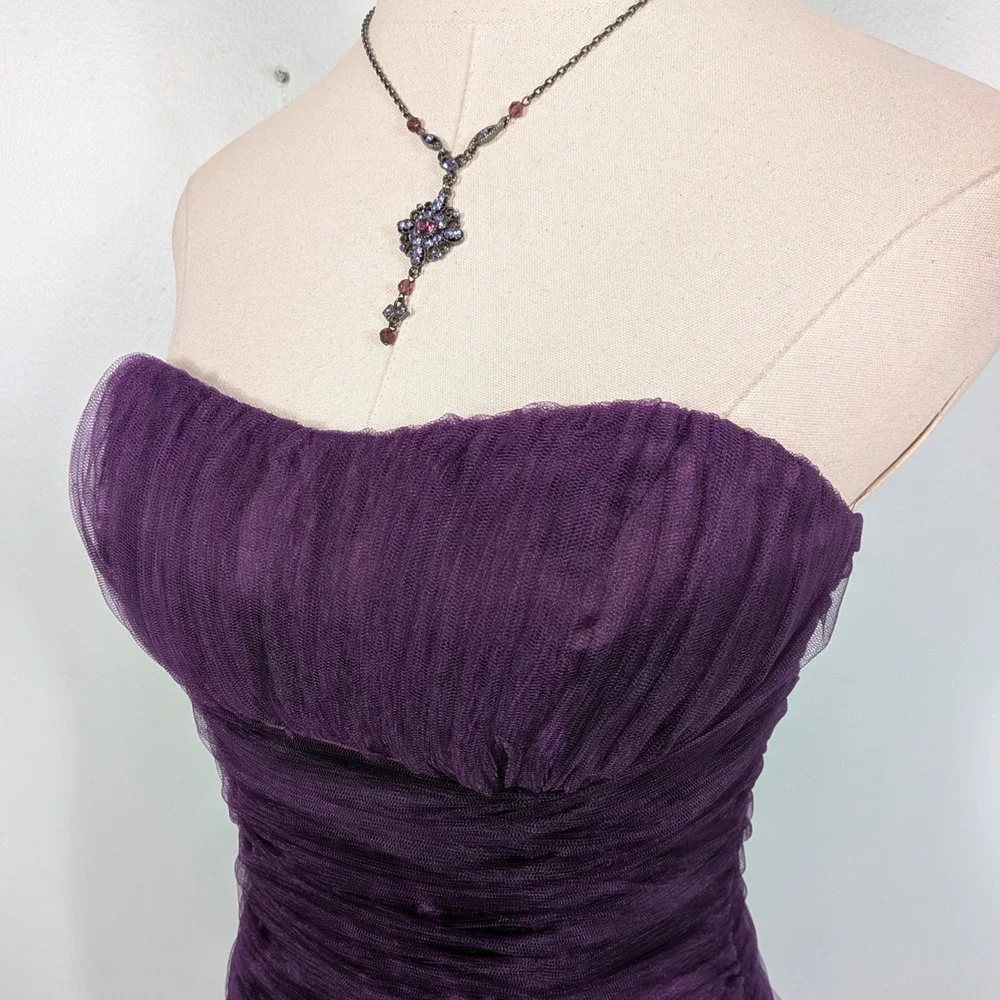 Prom Dress Maxi Gown 4 Purple Mermaid Ruffle Tulle Glam Y2K Princess Strapless